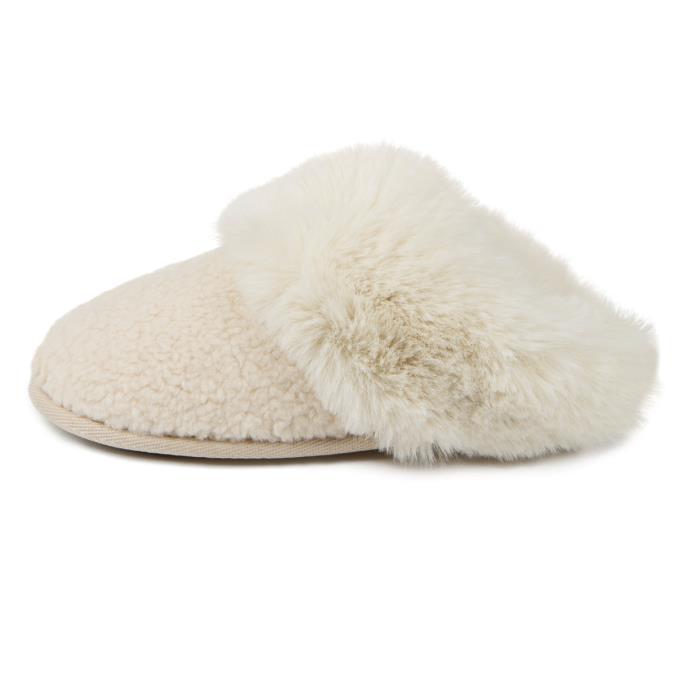 totes Ladies Textured Faux Fur Mule Slippers Cream Extra Image 4